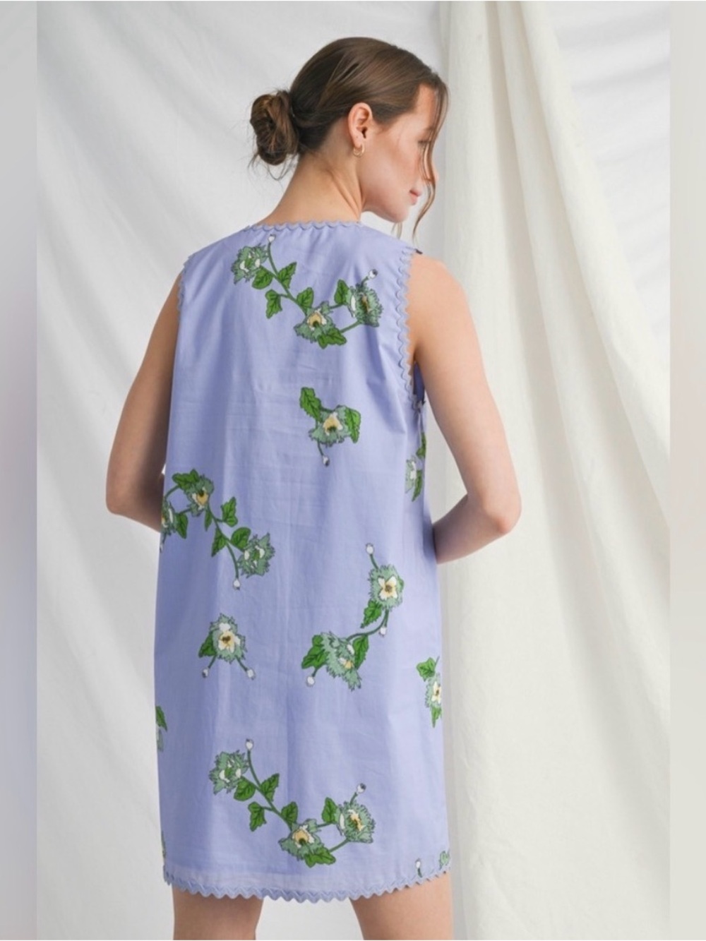 NWT Jodifl Lavender Floral Ricrac Trim Dress Size Large - Picture 4 of 7